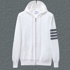 Men's White Zip Knit Hoodie Thom Browne
